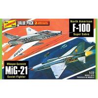 Lindberg 1/72 2 pack Vietnam Era Fighters (F-100 Supersabre & Mig-21BD) Plastic Model Kit