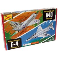 Lindberg 1/72 2 pack Vietnam Era Fighters (F-4G Phantom & A4D Skyhawk) Plastic Model Kit