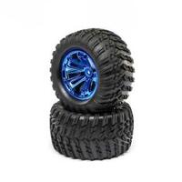 Losi Wheel and Tire Mounted Blue Chrome (2), Tenacity T - LOS43019