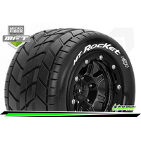 MFT MAXX MT-ROCKET MONSTER TRUCK TIRE SOFT / 1/2 OFFSET BEAD-LOCK BLACK RIM HEX 17mm / MOUNTED