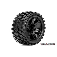 RHYTHM 1/10 STADIUM TRUCK TIRE BLACK WHEEL WITH 1/2 OFFSET 12MM HEX MOUNTED