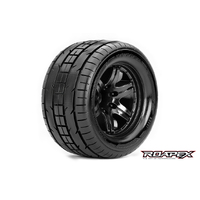 TRIGGER 1/10 MONSTER TRUCK TIRE BLACK WHEEL WITH 1/2 OFFSET 12MM HEX MOUNTED