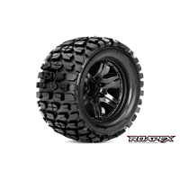 TRACKER 1/10 MONSTER TRUCK TIRE BLACK WHEEL WITH 1/2 OFFSET 12MM HEX MOUNTED