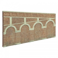 HORNBY HIGH STEPPED ARCHED RETAINING WALLS X 2 (RED BRICK)